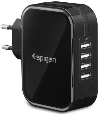 Сетевое зарядное устройство Spigen F401 4 порта USB быстрая зарядка 2.4A СЗУ черное Black фото
