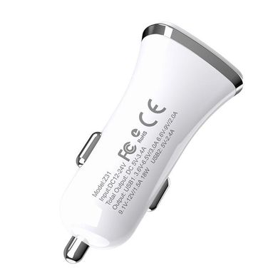 Автомобільний зарядний пристрій Hoco Z31 2 порту USB швидка зарядка 3.4A АЗП біле White + USB кабель Type-C фото