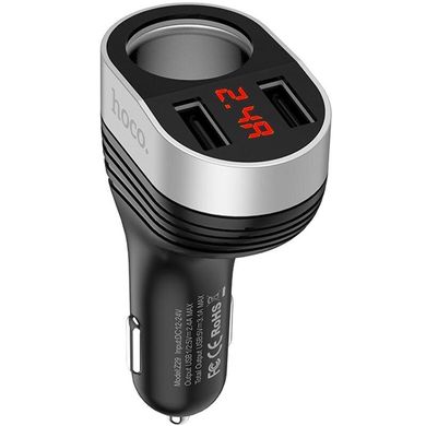 Автомобільний зарядний пристрій Hoco Z29 Display 2 порту USB швидка зарядка 3.1A АЗП чорне Black / Silver фото