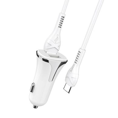 Автомобільний зарядний пристрій Hoco Z31 2 порту USB швидка зарядка 3.4A АЗП біле White + USB кабель Type-C фото