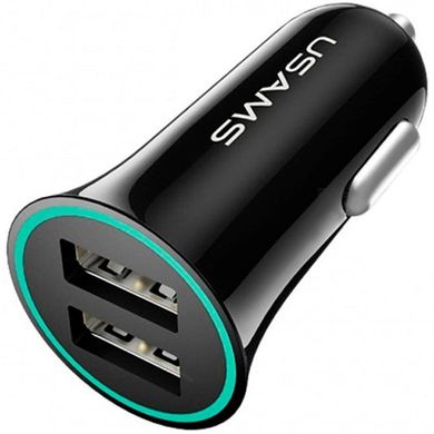 Автомобільний зарядний пристрій Usams С13 2 порту USB швидка зарядка 2.1А АЗП чорне Black (US-CC087) фото