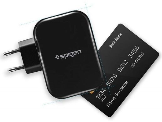 Мережевий зарядний пристрій Spigen F401 4 порту USB швидка зарядка 2.4A СЗУ чорне Black фото