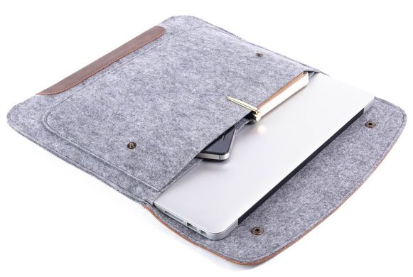 Фетровый чехол-конверт Gmakin для Macbook New Air 13 (2018-2020) серый+коричневый (GM45-13New) Gray+Brown фото