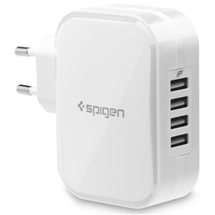 Мережевий зарядний пристрій Spigen F401 4 порту USB швидка зарядка 2.4A СЗУ біле White фото
