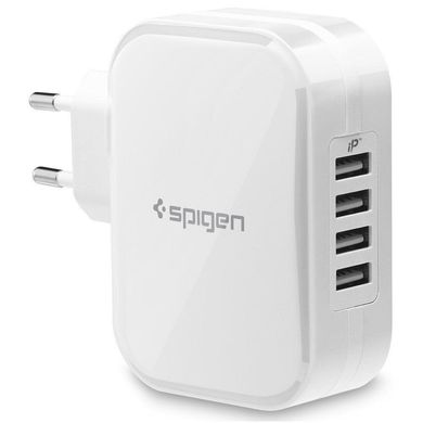 Мережевий зарядний пристрій Spigen F401 4 порту USB швидка зарядка 2.4A СЗУ біле White фото