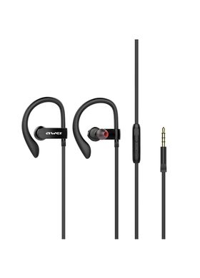 Навушники вакуумні Awei Sports Earphones ES-160i 3.5 Jack з мікрофоном чорні Black фото