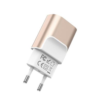 Мережевий зарядний пристрій Hoco C47A 2 порту USB швидка зарядка 2.4A СЗУ золоте Gold фото
