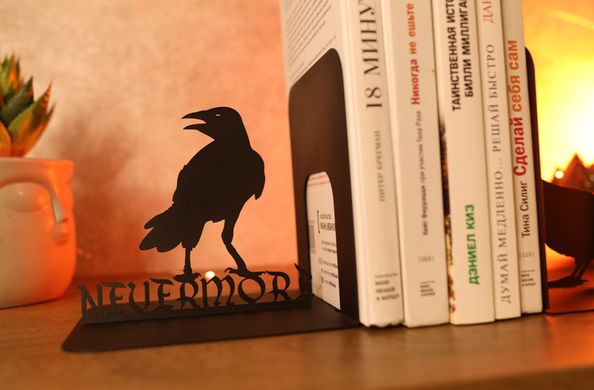Тримач для книг металевий MetalHomeLab Ворон Nevermore чорний Black фото