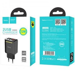 Мережевий зарядний пристрій Hoco C39A 2 порту USB швидка зарядка 2.4A СЗУ чорне Black фото