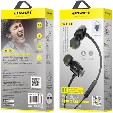 Навушники бездротові вакуумні Awei WT30 Sport Bluetooth з мікрофоном черниеBlack фото