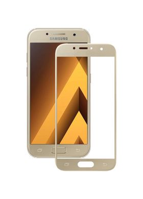 Захисне скло для Samsung J3 (2017) CAA 2D з проклеюванням по рамці золотиста рамка Gold фото