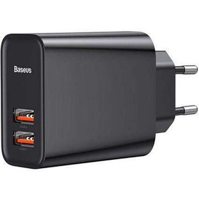 Мережевий зарядний пристрій Baseus Speed QC3.0 2 порту USB швидка зарядка 5A СЗУ (CCFS-E01) Black фото