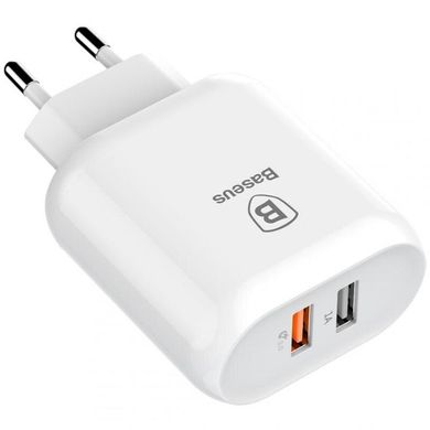 Мережевий зарядний пристрій Baseus Bojure Series QC (CCALL-AG02) 2 порту USB швидка зарядка 3A СЗУ біле White фото