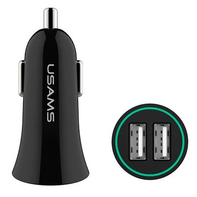 Автомобільний зарядний пристрій Usams С13 2 порту USB швидка зарядка 2.1A АЗП чорне Black + USB кабель MicroUSB (NTU35MC13TZ) фото