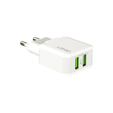 Мережевий зарядний пристрій LDNIO 2 порту USB швидка зарядка 2.4A СЗУ біле White + Cable MicroUSB (DL-A2202) фото